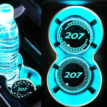 7 Цветна интелигентна LED чаша подложка за подложка за вода за кола за Peugeot 207 Emblem Притежатели за напитки USB зареждане атмосфера светлина