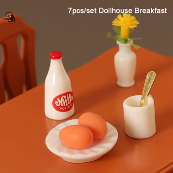 7Pcs/комплект Dollhouse мляко яйце прибори за хранене комплект Dollhouse мини закуска храна модел за 1:12 кукли къща кухня сцена аксесоари