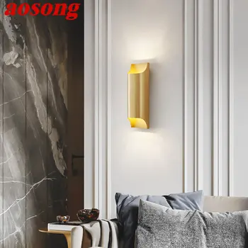 AOSONG Съвременен интериор Sconce лампа простота творчески месинг стена LED Mount за дома хол спалня нощно шкафче