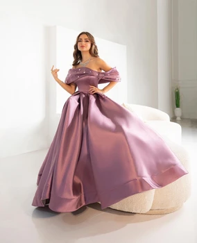 AsaNagi Rose Gold Сатенена вечерна рокля Жени от рамото Апликации Проста парти абитуриентска рокля 2023 Саудитска Арабия فساتين السهرة