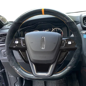Carbon Fiber Suede Plush за Lincoln Corsair Aviator Nautilus Continental MKZ Hand Sew Car Кормилен капак на волана Аксесоари за кола
