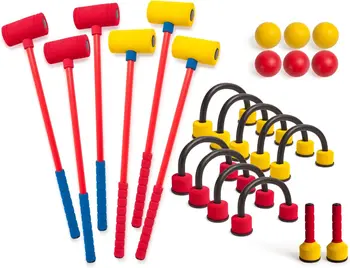 Croquet Set Classic Outdoor Lawn and Party Game for Kids - 6 Player Sets with Soft Wickets Stakes & Mallets