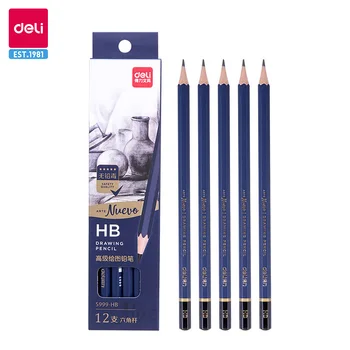 Deli Fine скициране молив 12pcs комплект басово дърво рисуване моливи H / HB / 2H / 3H / B / 2B / 3B / 3B / 4B / 5B / 6B / 7B / 8B / 9B / 10B / 12B училище художествени пособия