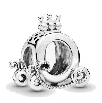 Genuino 925 prata esterlina granulo charme polido coroa o carruagem charme apto pan pulseiras & colar feminino joias diy