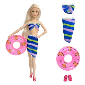 NK 1 Комплект 30CM Princess Fashion Цвят Бански Бикини + Чехли + Плувен буй За Барби Кукла Аксесоари Детско момиче подарък играчка