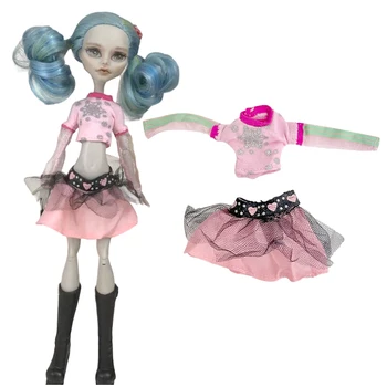 NK Официален 2 бр сладък кукла момиче розова сплит рокля + кръг врата дълъг ръкав отгоре за чудовище висока кукла замяна дрехи играчка