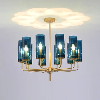 Nordic LED луксозен стъклен полилей синьо/кехлибарено модерно висящо окачване на лампа Living трапезария спалня висулка осветителни тела