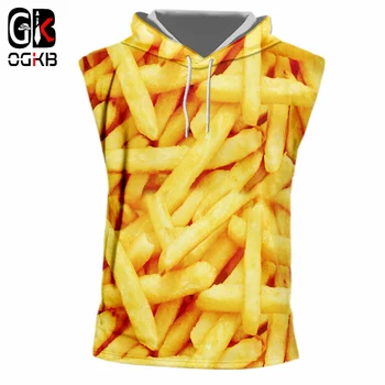 OGKB без ръкави с качулка мода O-образно деколте храна 3D печат пържени картофи чипове 7XL костюм мъже долна риза капачка