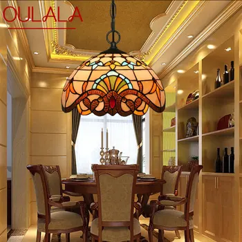 OULALA Модерна висулка Tiffany лампа LED творчески бароков европейски витраж полилей светлина за домашно хранене бар декор