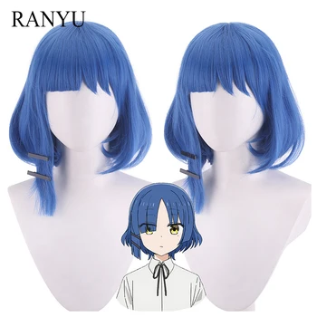 RANYU Bocchi The Rock Yamada Ryo Wigs Синтетична къса права синя аниме косплей перука за ежедневно парти