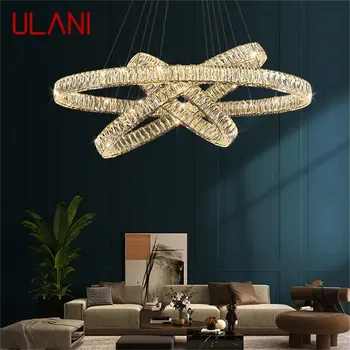 ULANI Европейска висяща лампа Луксозни кристални кръгли пръстени LED осветителни тела Декоративен полилей за трапезария спалня