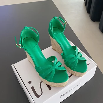 ZOOKERLIN Wedges Дамски сандали 2024 Летни обувки от естествена кожа Гладиаторски обувки за жени Комфорт Ежедневни сандали на високи токчета