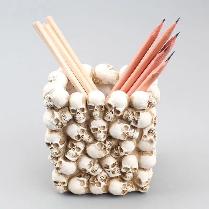 E9LB череп украшение скелет канцеларски държач за писалка Домашен офис Настолен молив грим инструменти за съхранение Хелоуин декор . ' - ' . 4