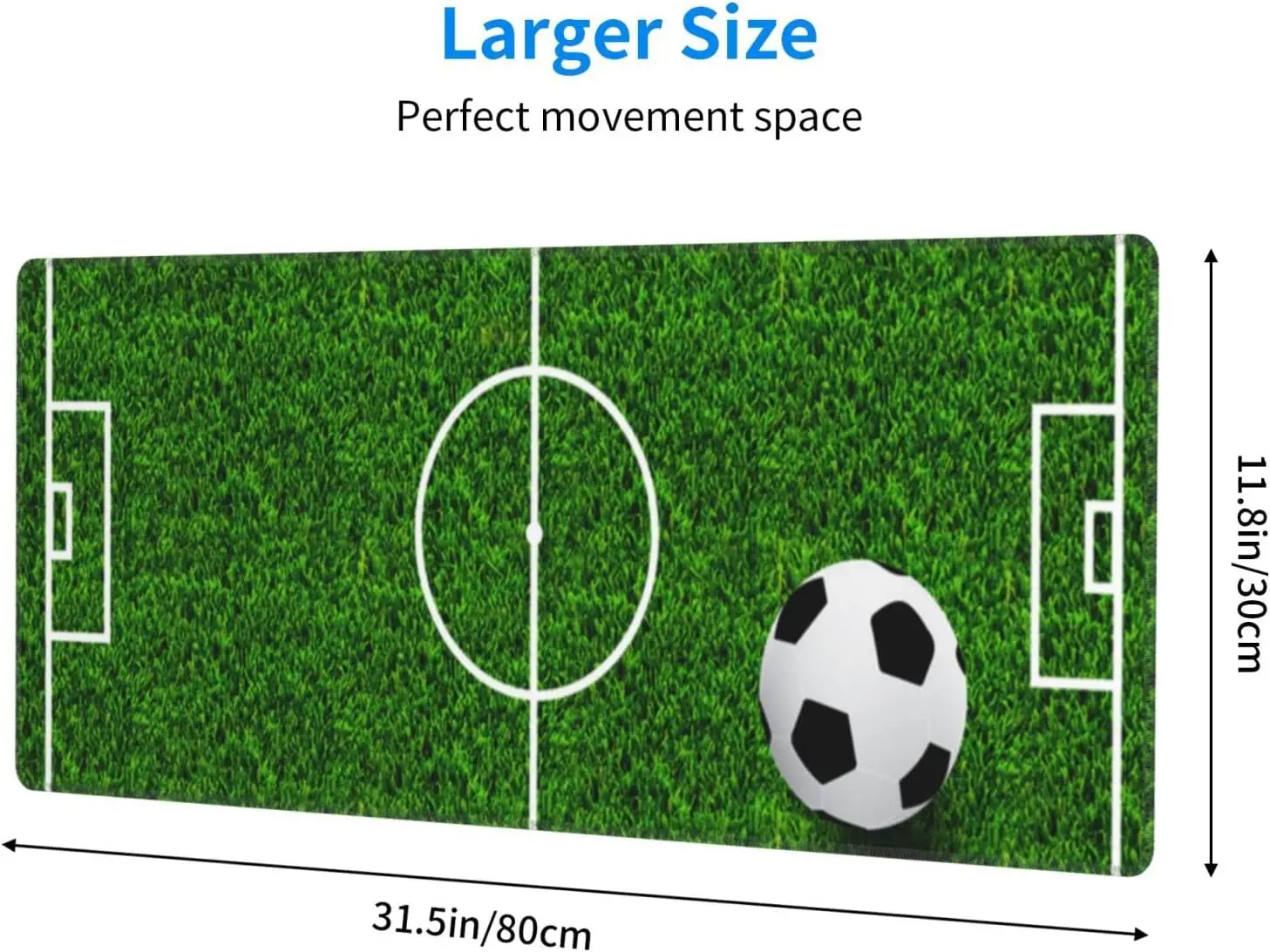 Футболно игрище 3D футболна игрална подложка за мишка с неплъзгаща се гума 31.5 x 11.8 инча База зашити ръбове Водоустойчива подложка за мишка . ' - ' . 1