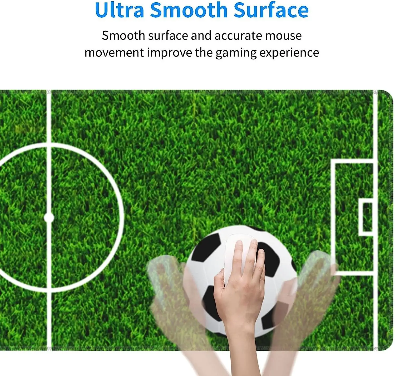Футболно игрище 3D футболна игрална подложка за мишка с неплъзгаща се гума 31.5 x 11.8 инча База зашити ръбове Водоустойчива подложка за мишка . ' - ' . 3