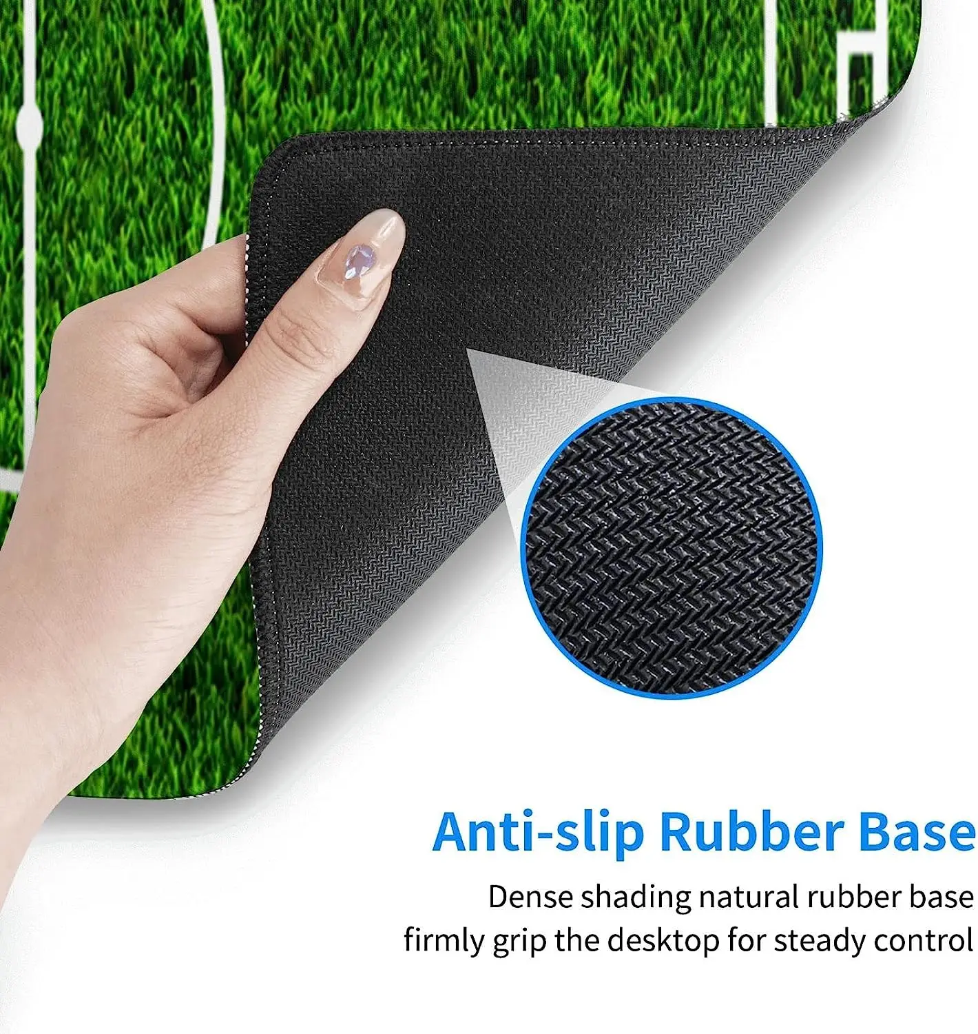 Футболно игрище 3D футболна игрална подложка за мишка с неплъзгаща се гума 31.5 x 11.8 инча База зашити ръбове Водоустойчива подложка за мишка . ' - ' . 4