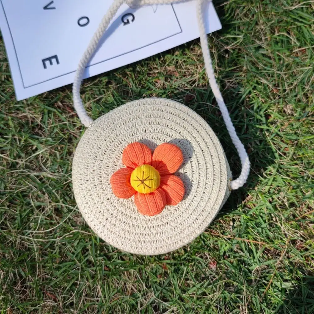 Ръчно изработени летни деца момичета рамо чанта цвете слама бебешки чанти пратеник чанта деца ключове монета чанта сладък принцеса мини чанта . ' - ' . 4