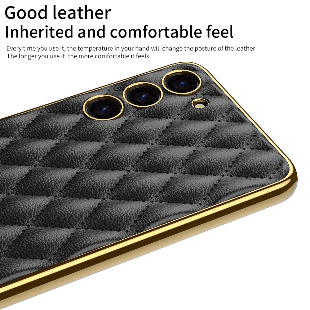 S23 Реколта кожа удароустойчив телефон случай за Samsung Galaxy S23 Ultra S23 плюс луксозни карирана Pattrn злато покритие тънък заден капак . ' - ' . 3