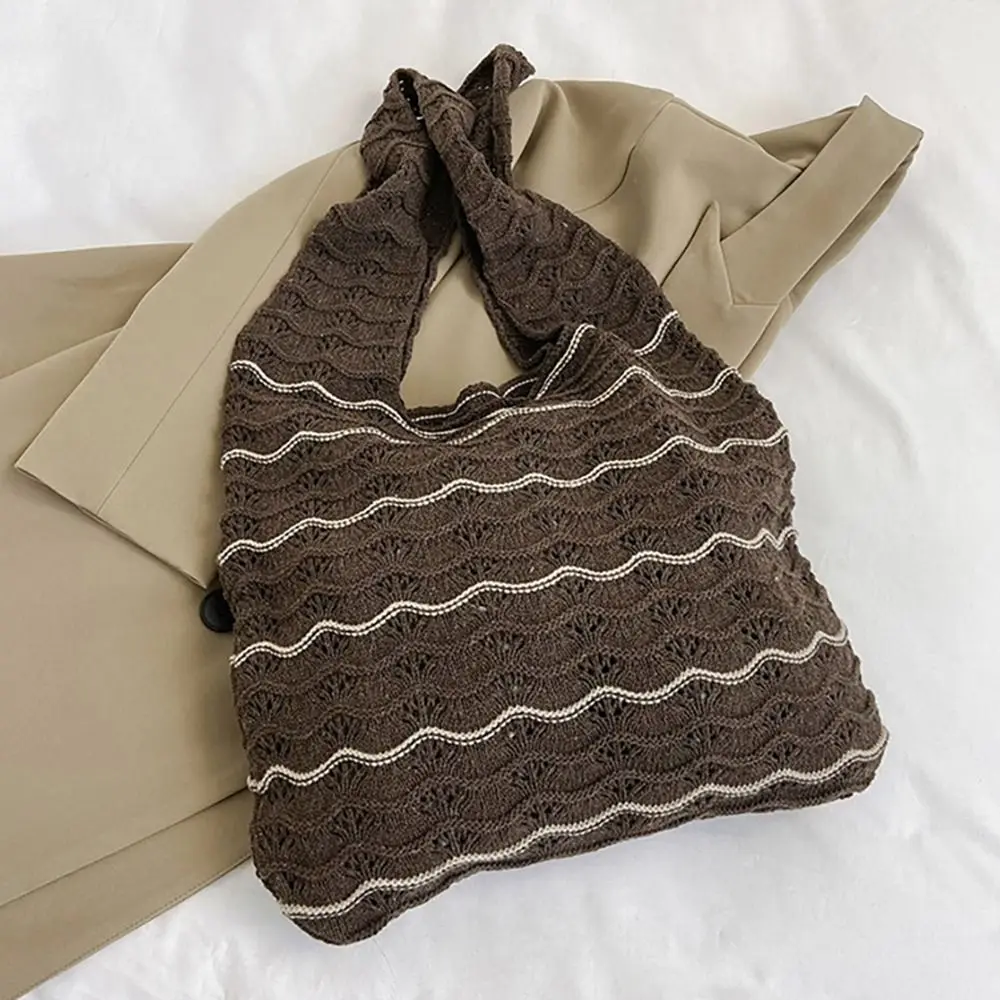 Естетични Boho плетени чанти за рамо ретро голям капацитет случайни плетене чанти кухи тъкани плетене на една кука чанта жени момичета . ' - ' . 2