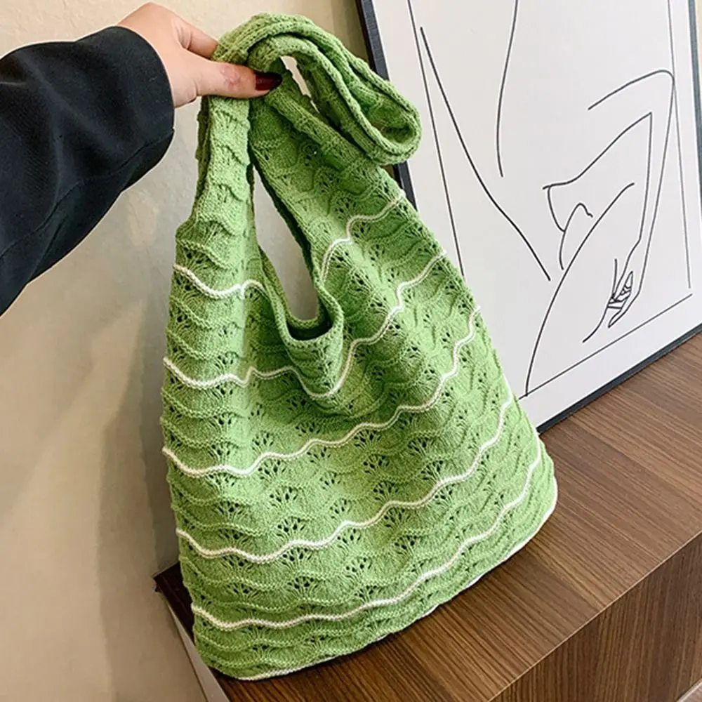 Естетични Boho плетени чанти за рамо ретро голям капацитет случайни плетене чанти кухи тъкани плетене на една кука чанта жени момичета . ' - ' . 4