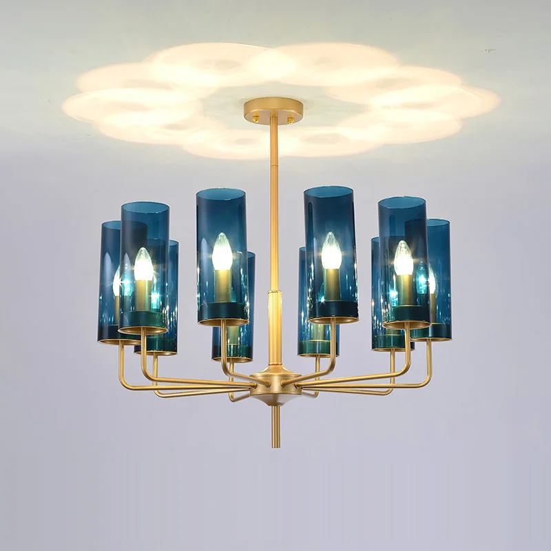 Nordic LED луксозен стъклен полилей синьо/кехлибарено модерно висящо окачване на лампа Living трапезария спалня висулка осветителни тела . ' - ' . 0