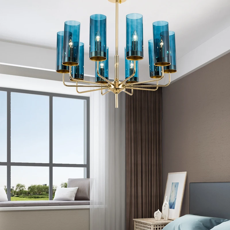 Nordic LED луксозен стъклен полилей синьо/кехлибарено модерно висящо окачване на лампа Living трапезария спалня висулка осветителни тела . ' - ' . 3