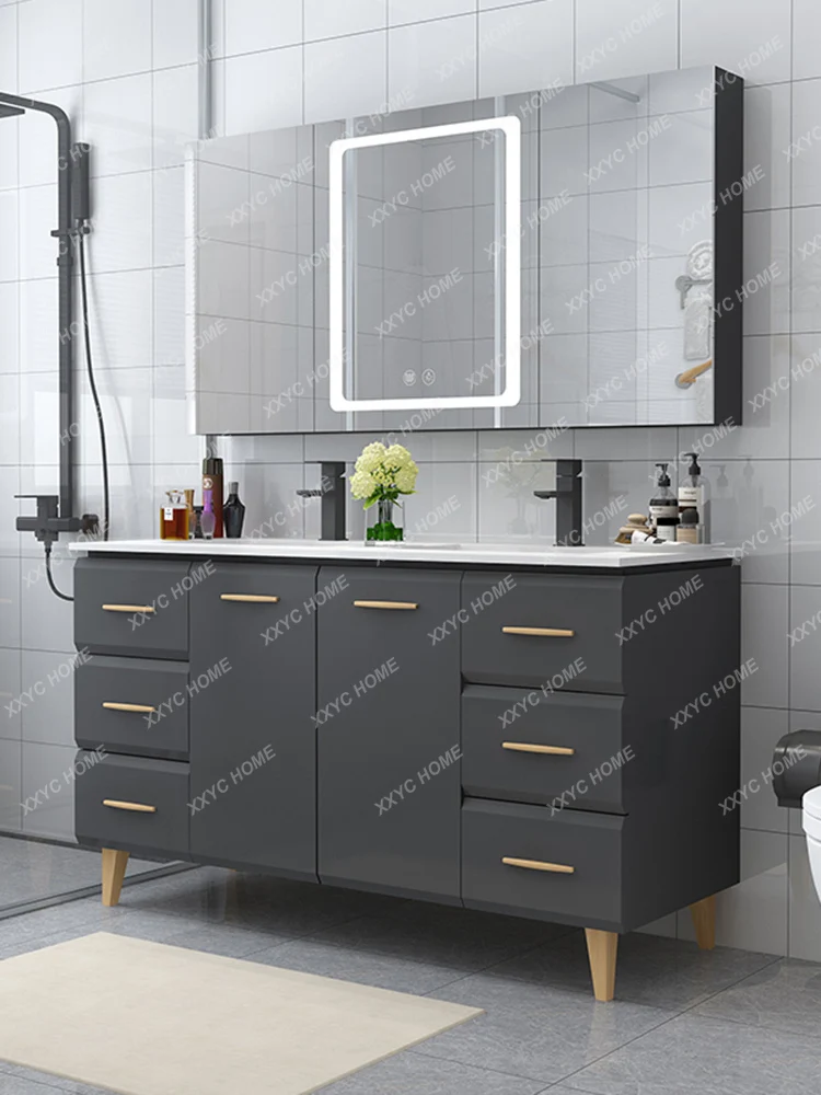 Nordic Smart Mirror Шкаф за баня Комбинация Баня Маса за ръчно измиване Кабинет Двойна мивка Измиване на лицето Шкаф за мивка . ' - ' . 1