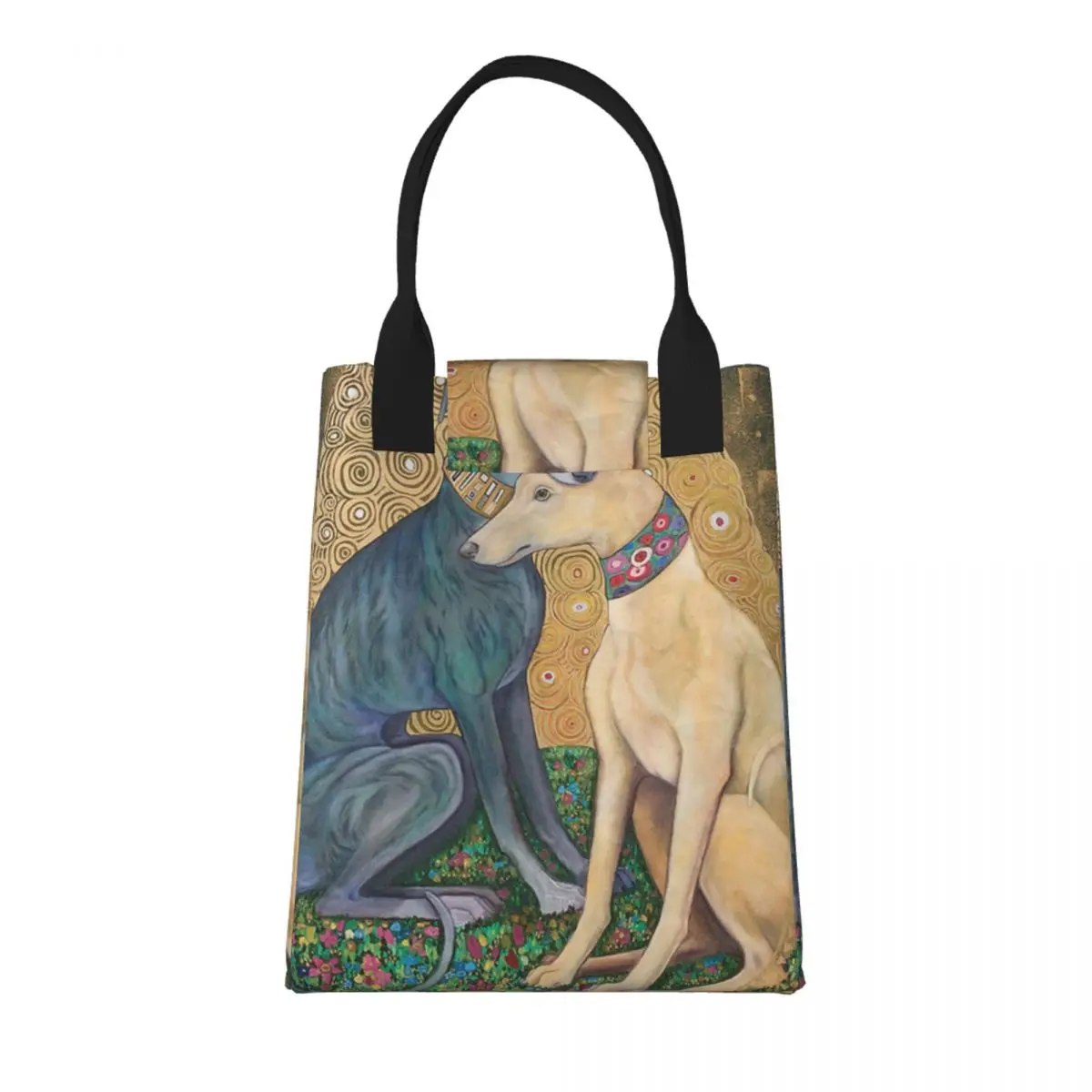 Густав Климт Грейхаунд куче изкуство топлоизолирани обяд чанти жени Whippet Sihthound куче преносим обяд голяма пазарска храна Bento кутия . ' - ' . 1