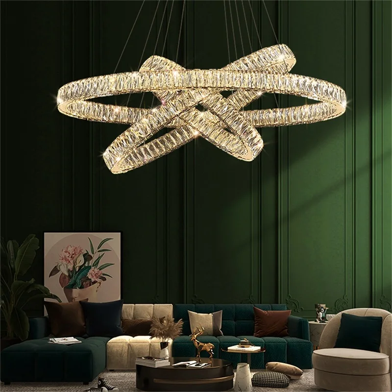 ULANI Европейска висяща лампа Луксозни кристални кръгли пръстени LED осветителни тела Декоративен полилей за трапезария спалня . ' - ' . 2