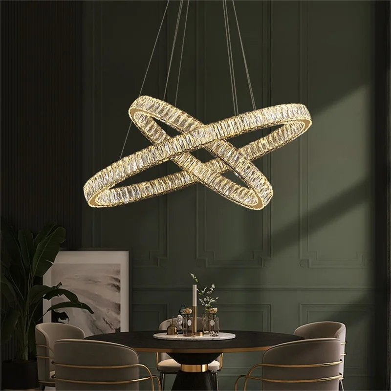 ULANI Европейска висяща лампа Луксозни кристални кръгли пръстени LED осветителни тела Декоративен полилей за трапезария спалня . ' - ' . 3