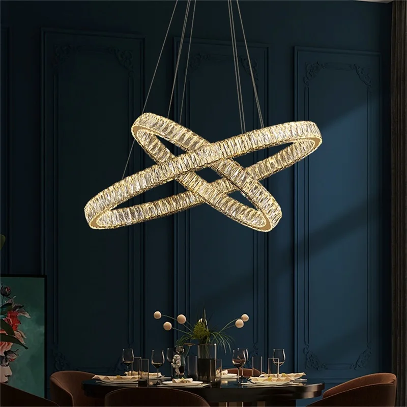 ULANI Европейска висяща лампа Луксозни кристални кръгли пръстени LED осветителни тела Декоративен полилей за трапезария спалня . ' - ' . 4