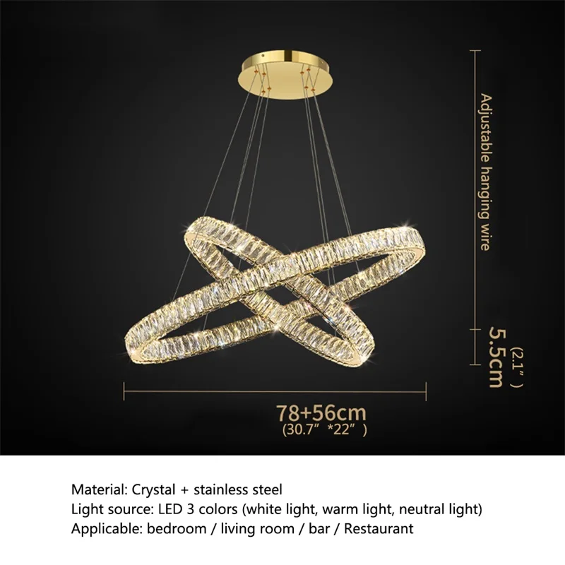 ULANI Европейска висяща лампа Луксозни кристални кръгли пръстени LED осветителни тела Декоративен полилей за трапезария спалня . ' - ' . 5