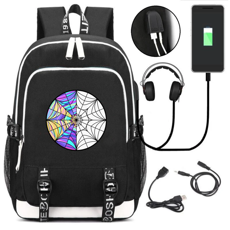 Нова ученическа чанта USB раница сряда Addams печат daypack по-голям капацитет трайни унисекс чанти лаптоп момчета / момичета bookbags . ' - ' . 1