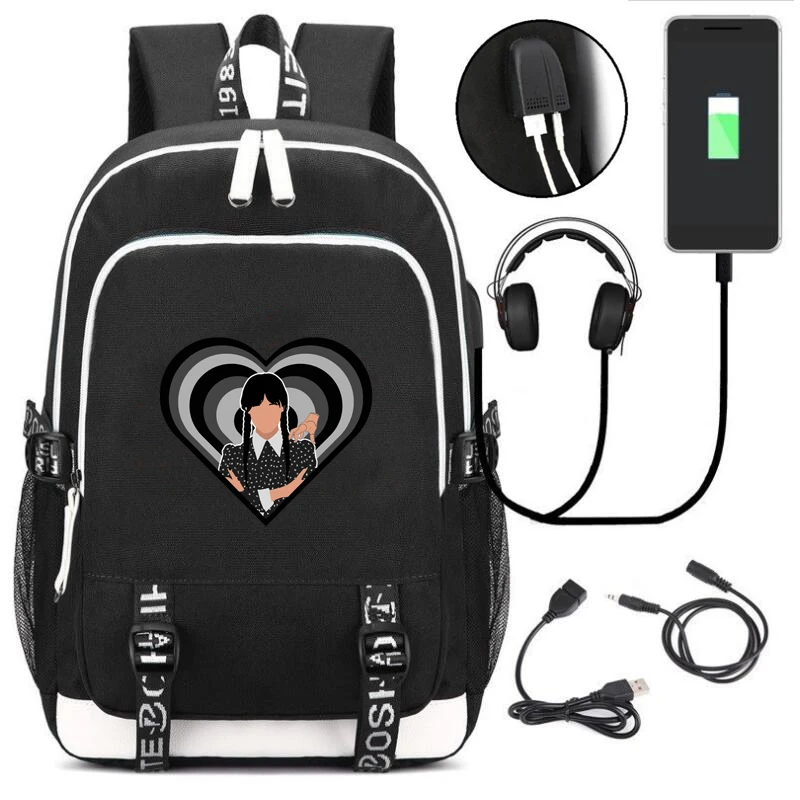 Нова ученическа чанта USB раница сряда Addams печат daypack по-голям капацитет трайни унисекс чанти лаптоп момчета / момичета bookbags . ' - ' . 3