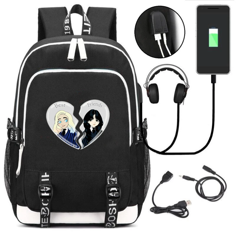 Нова ученическа чанта USB раница сряда Addams печат daypack по-голям капацитет трайни унисекс чанти лаптоп момчета / момичета bookbags . ' - ' . 4