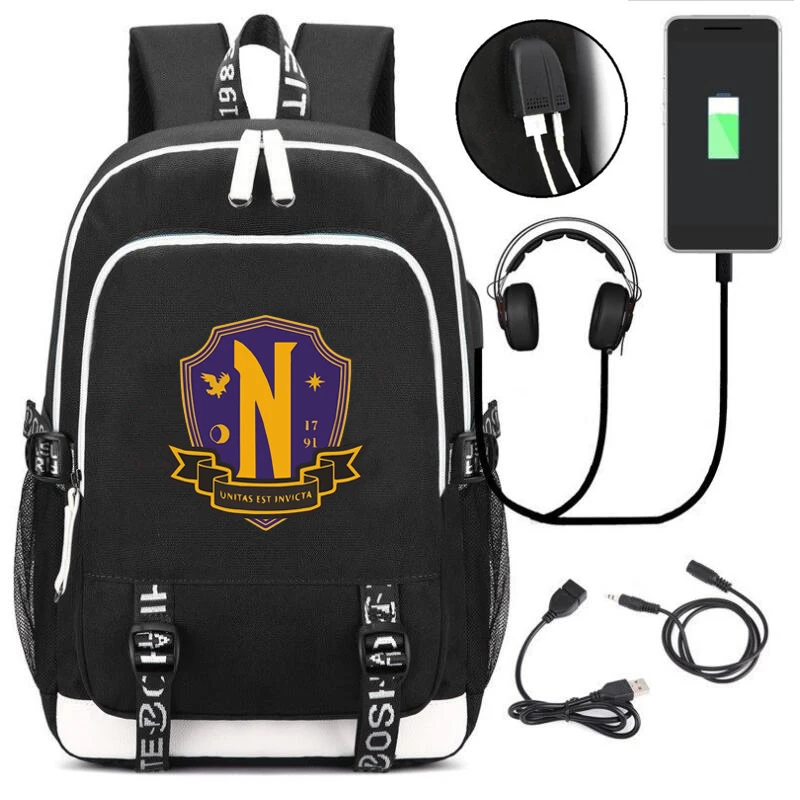 Нова ученическа чанта USB раница сряда Addams печат daypack по-голям капацитет трайни унисекс чанти лаптоп момчета / момичета bookbags . ' - ' . 5
