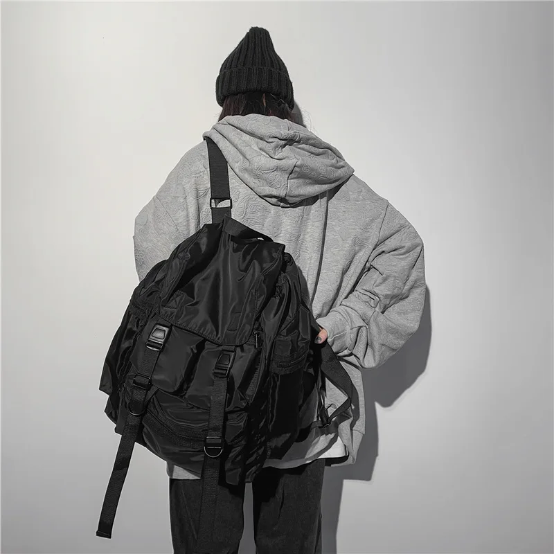 Твърди черни мъжки раници Cool Streetwear стил мъж раница Harajuku голям капацитет училищни чанти водоустойчив найлон чанти за мъже . ' - ' . 1