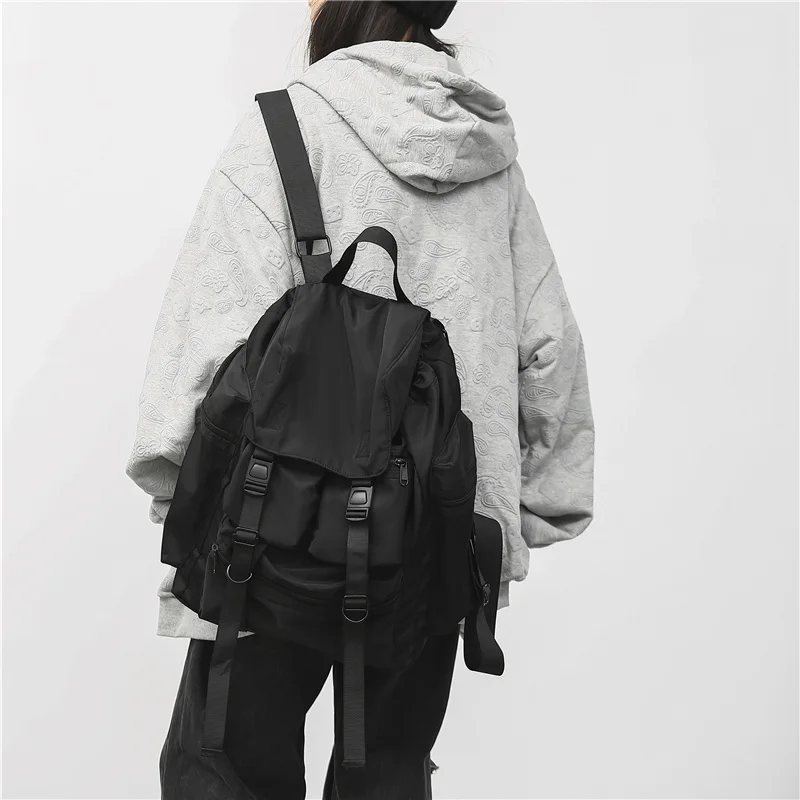 Твърди черни мъжки раници Cool Streetwear стил мъж раница Harajuku голям капацитет училищни чанти водоустойчив найлон чанти за мъже . ' - ' . 2