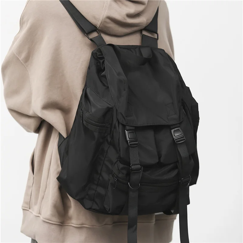 Твърди черни мъжки раници Cool Streetwear стил мъж раница Harajuku голям капацитет училищни чанти водоустойчив найлон чанти за мъже . ' - ' . 3