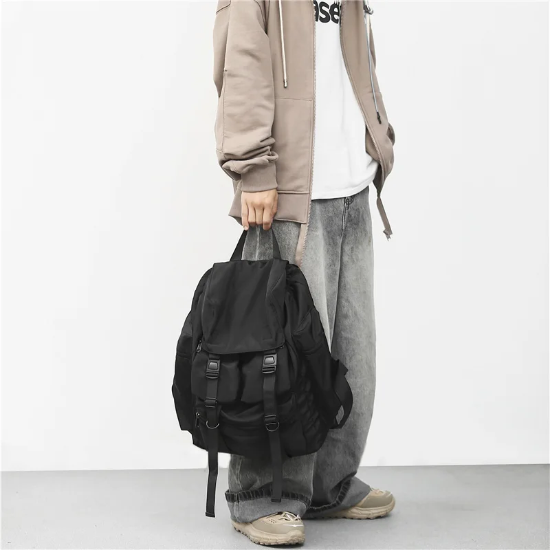 Твърди черни мъжки раници Cool Streetwear стил мъж раница Harajuku голям капацитет училищни чанти водоустойчив найлон чанти за мъже . ' - ' . 4