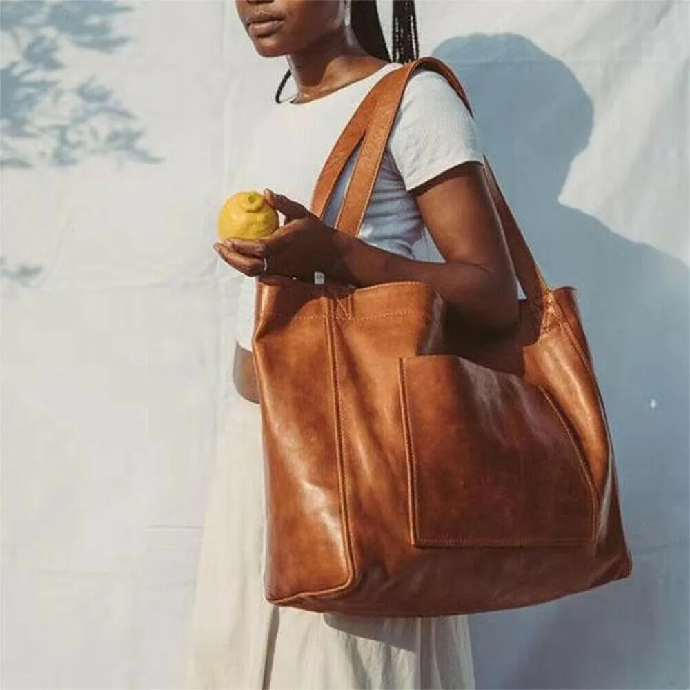 Жените реколта Weekender мека кожа извънгабаритни рамо чанта големи голяма голяма пазарска чанти мода преносими открит пътни чанти . ' - ' . 0