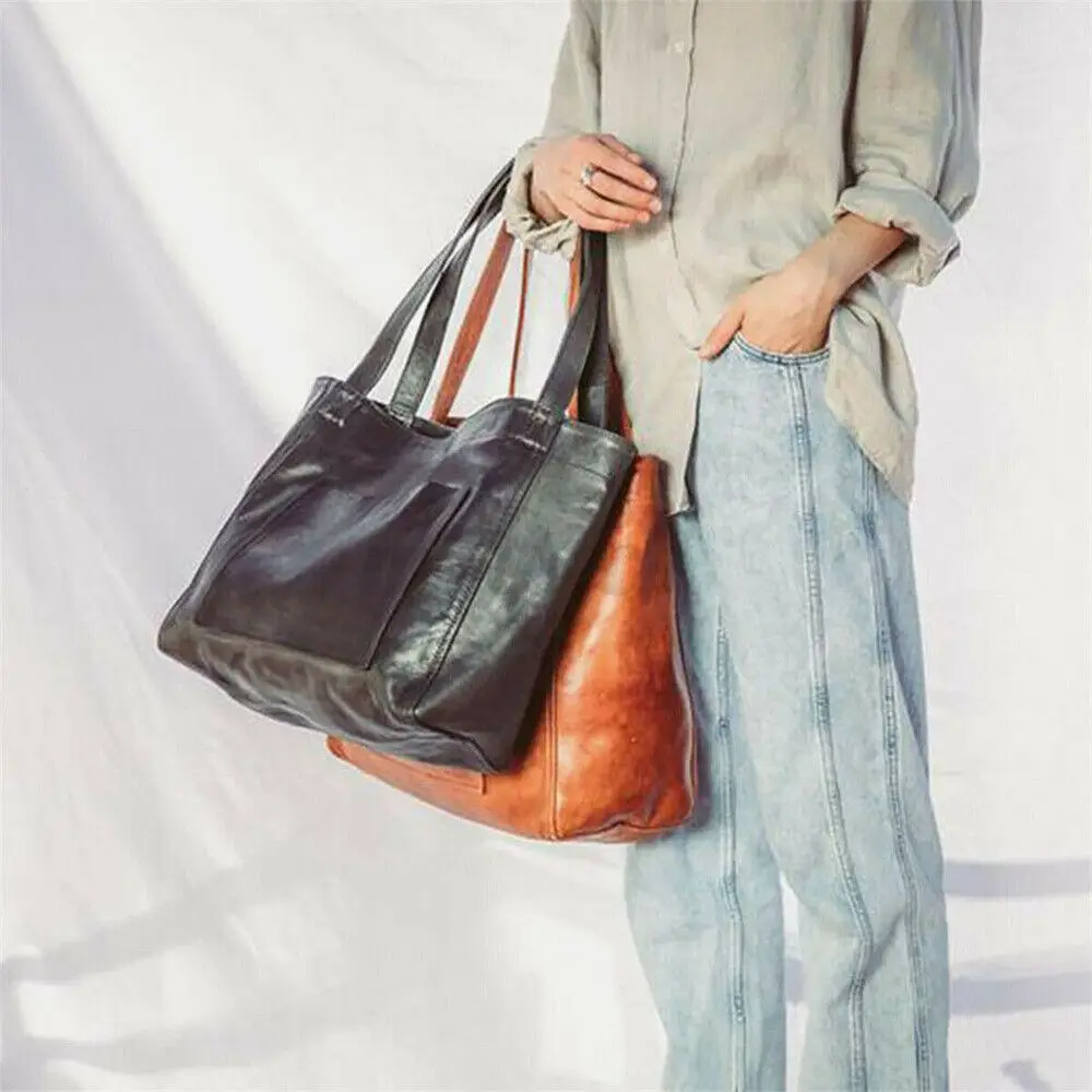 Жените реколта Weekender мека кожа извънгабаритни рамо чанта големи голяма голяма пазарска чанти мода преносими открит пътни чанти . ' - ' . 2