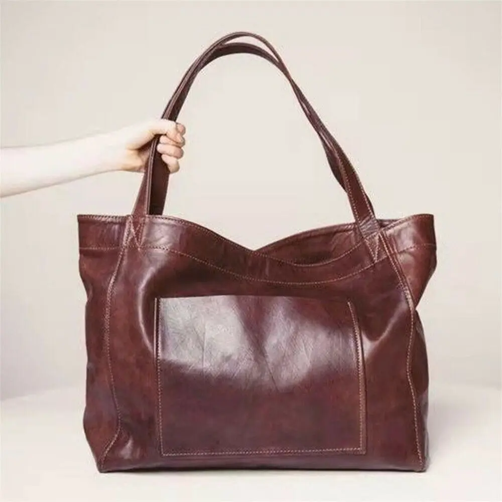 Жените реколта Weekender мека кожа извънгабаритни рамо чанта големи голяма голяма пазарска чанти мода преносими открит пътни чанти . ' - ' . 3
