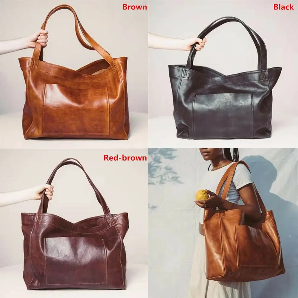 Жените реколта Weekender мека кожа извънгабаритни рамо чанта големи голяма голяма пазарска чанти мода преносими открит пътни чанти . ' - ' . 5