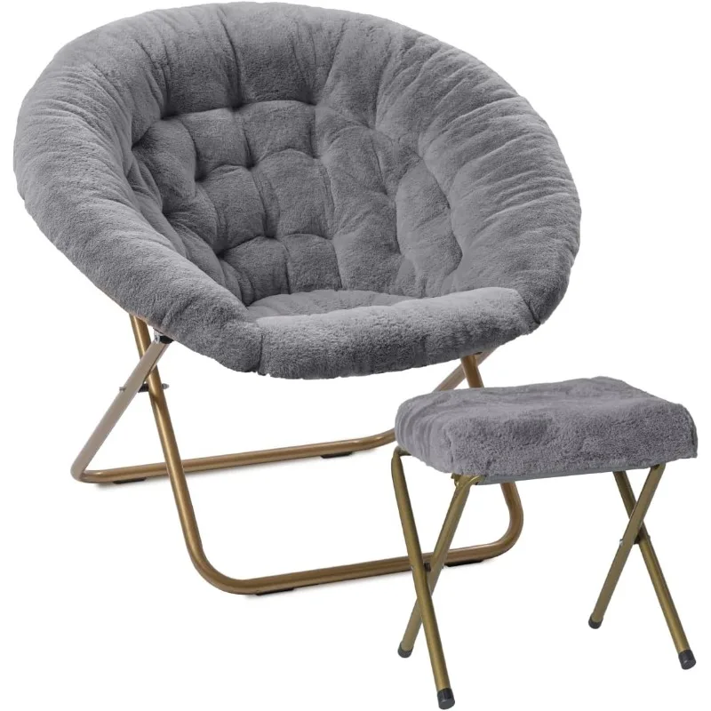 Милиард уютен стол с подложка за крака Османски/изкуствена кожа чинийка стол за спалня/X-голям (сив) . ' - ' . 0