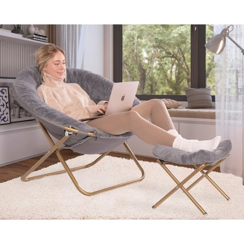 Милиард уютен стол с подложка за крака Османски/изкуствена кожа чинийка стол за спалня/X-голям (сив) . ' - ' . 1