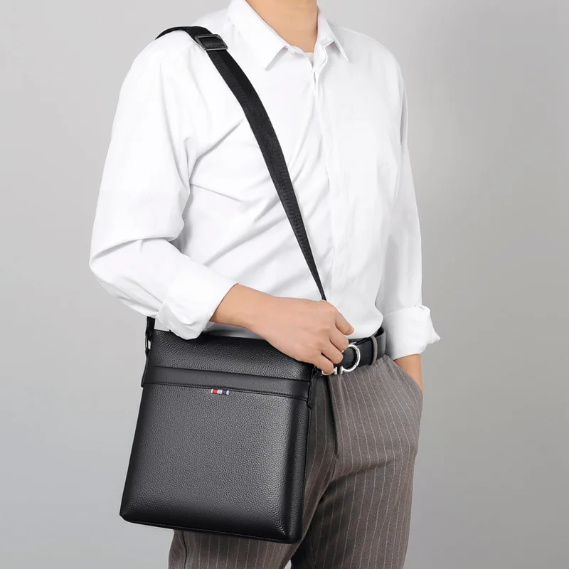 Луксозен мъжки първи слой телешка еднораменна чанта Мода многофункционална бизнес чанта модерна мека кожа мъжка чанта . ' - ' . 2