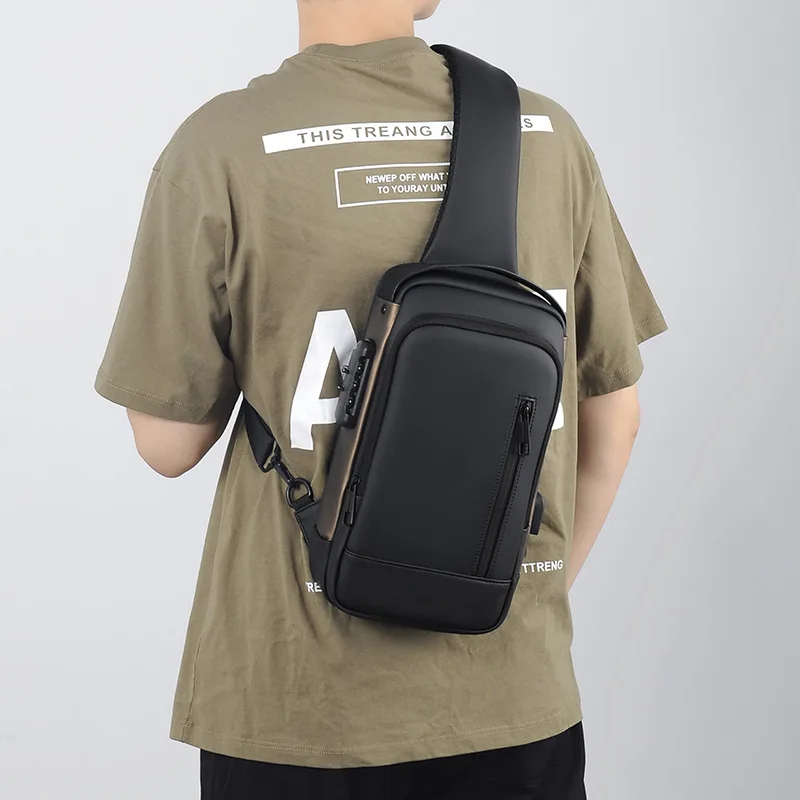 Модна тенденция crossbody чанта Мъжки многофункционален анти-кражба мотоциклет гърдите чанта USB зареждане анти-пръски рамо . ' - ' . 1