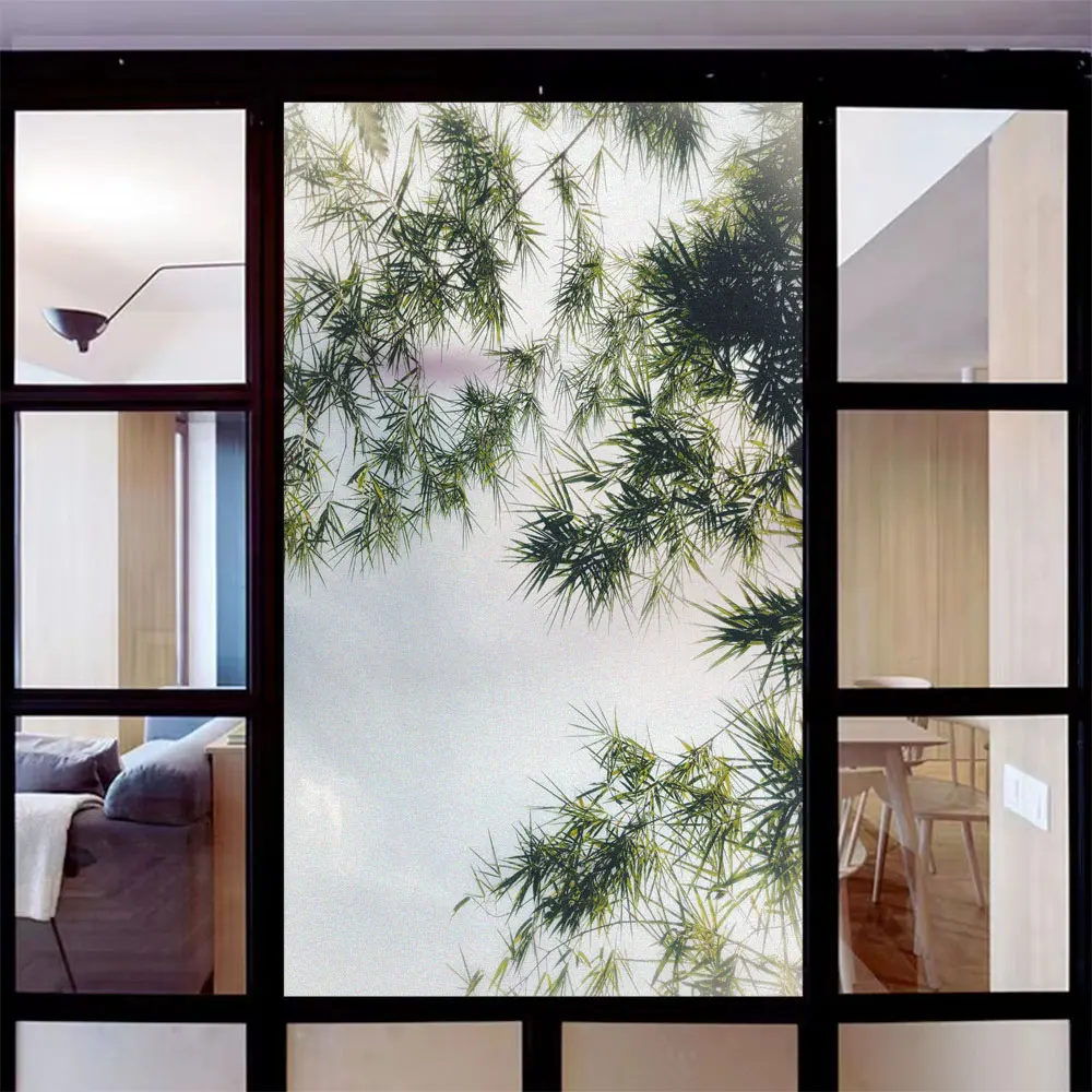 Поверителност прозорец матирано филм слънце блокиране статично без лепило стъкло прозорец стикер бамбук листа модел баня врата декорация филм . ' - ' . 0
