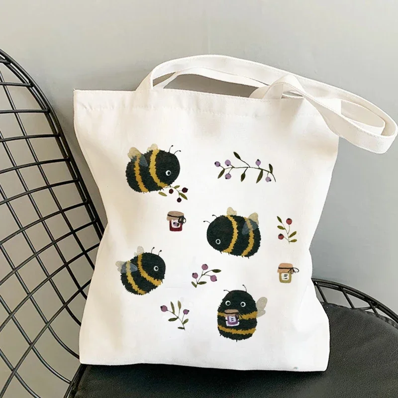 Платно голяма пазарска чанта Чанта за пазаруване Жени Дизайнерски чанти 2021 Момиче мода Случайни голям капацитет сладък пчелен печат чанти за рамо . ' - ' . 0